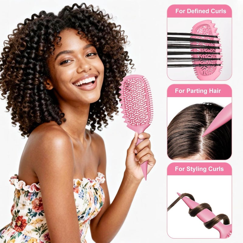Weldilgit Curl Defining Brush for Thick Coily Hair, Firm-Bristle TPEE Detangling Brush for Coarse 4A–4C Curls, Dual-Sided Wide & Narrow Tooth Brush for Wet & Dry Curl Shaping– Women & Men (2054-Pastel Pink) - Image 5